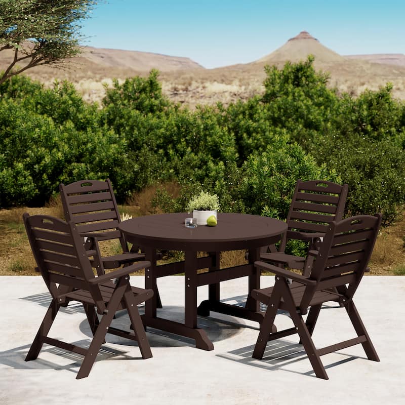 Polytrends Laguna 5-Piece Round Table Folding Highback Chair Dining Set