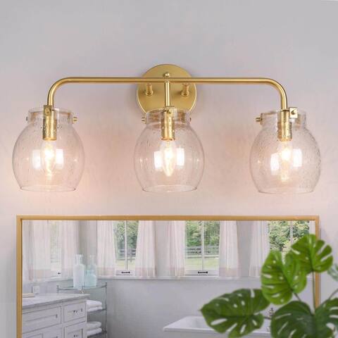 Modern Glam Gold 3-light Bathroom Vanity Lights Seeded Glass Wall Sconces - W 22" x D 7" x H 10"