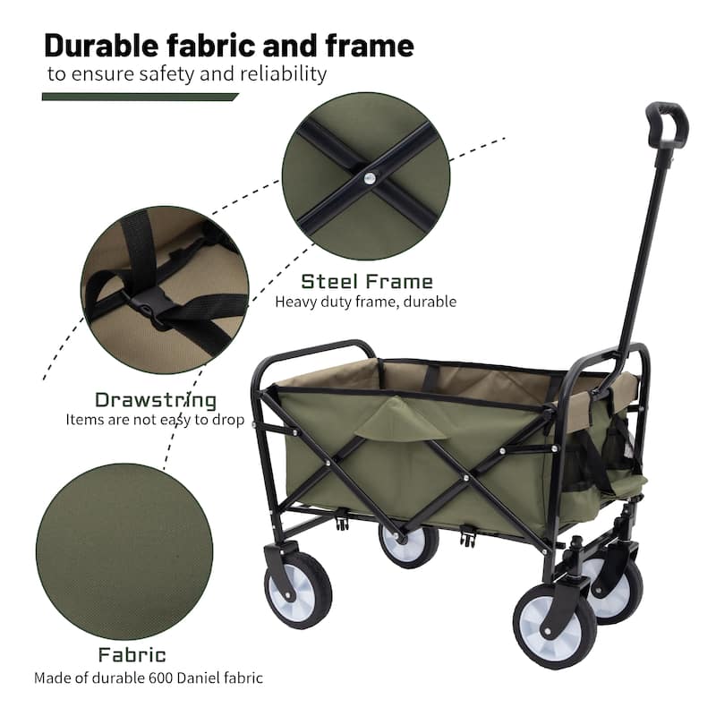 Collapsible Foldable Wagon Cart with strapping system Beach Wagon, Utility Cart for Camping Supports 225lbs