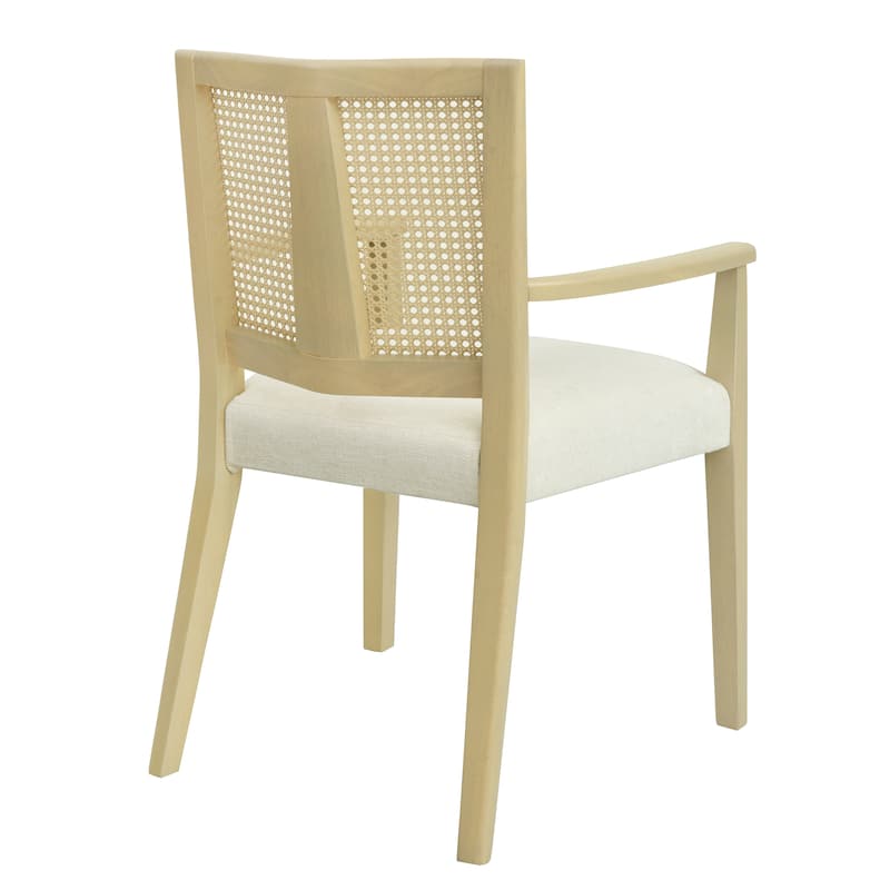 2-Piece Mid-Century Dining Chair Set, Rattan Backrest Accent Chairs Modern Upholstered Armchairs with Wooden Frame