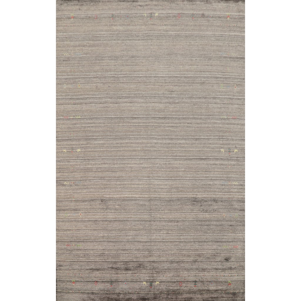 Hand Knotted Oriental Viscose Silk Carpet Tribal Animal Pictorial Greys & Charcoal Gabbeh Area Rug - 11' 7'' X 8' 0''