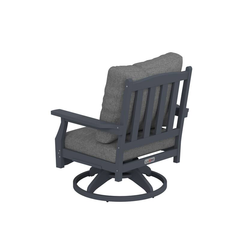 Aspen Rock/Swivel Deep Seating Chairs-White/Navy Cushion (Set of 2)