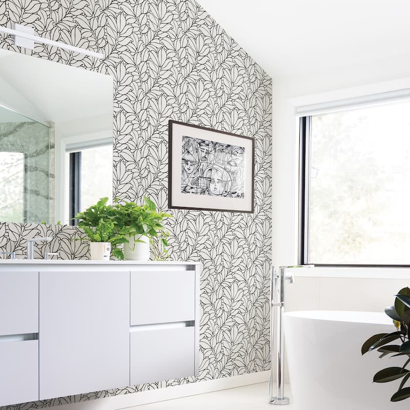 A-Street Prints Coraline White Leaf Wallpaper