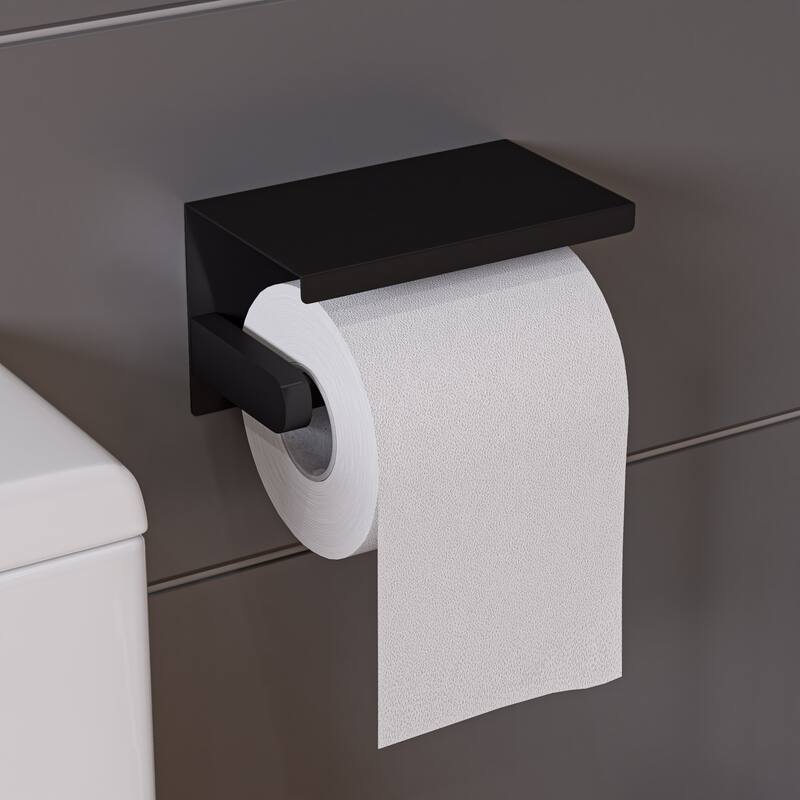 ALFI brand ABTPP66-BB Brushed Black PVD Stainless Steel Toilet Paper Holder with Shelf