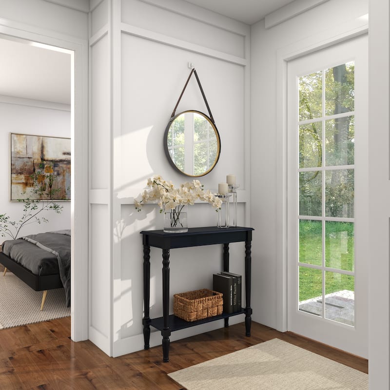 Black Wood Slim Turned 1 Shelf Console Table