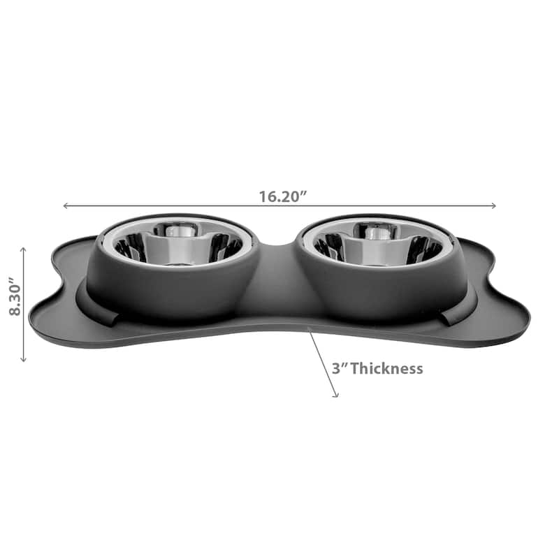 IH Casa Decor Bone Shaped Anti Spillage Double Pet Bowl Gray