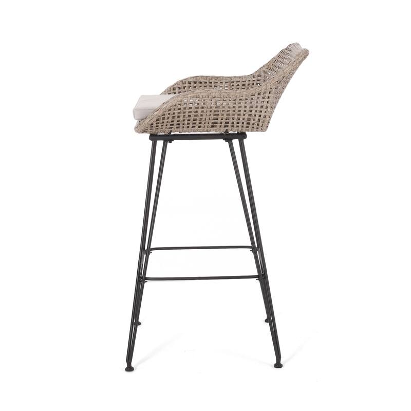 Kevin Outdoor Wicker and Iron Barstool (Set of 4) by Christopher Knight Home