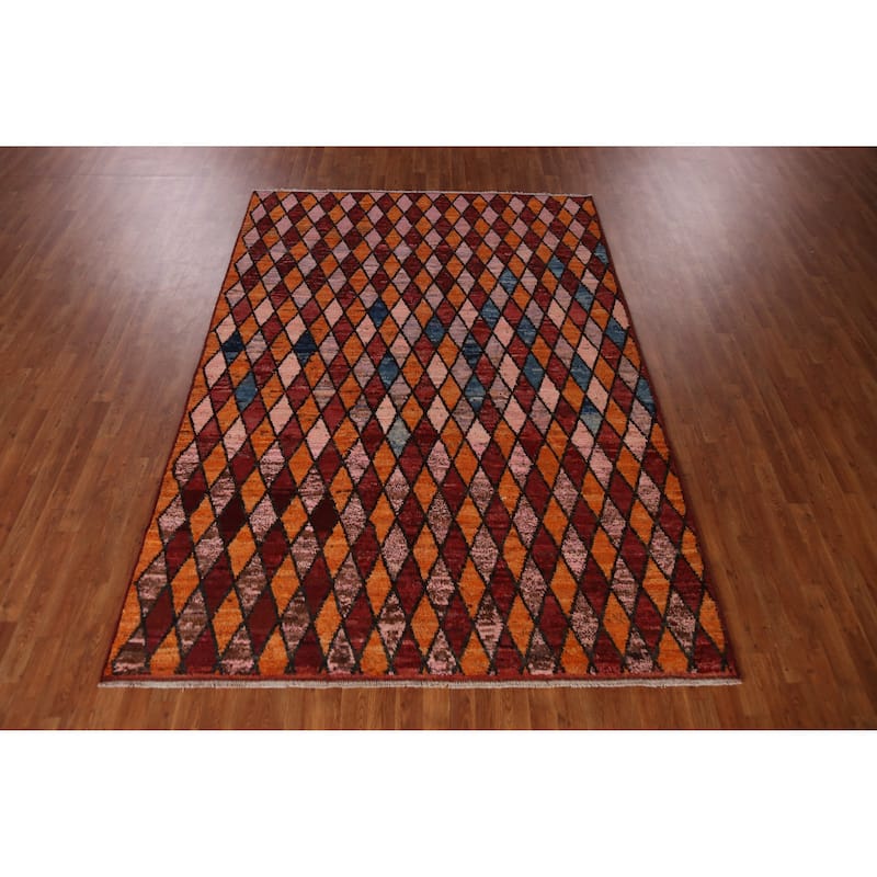 Multi-Color Trellis Moroccan Oriental Area Rug Handmade Wool Carpet - 6'9" x 9'7"