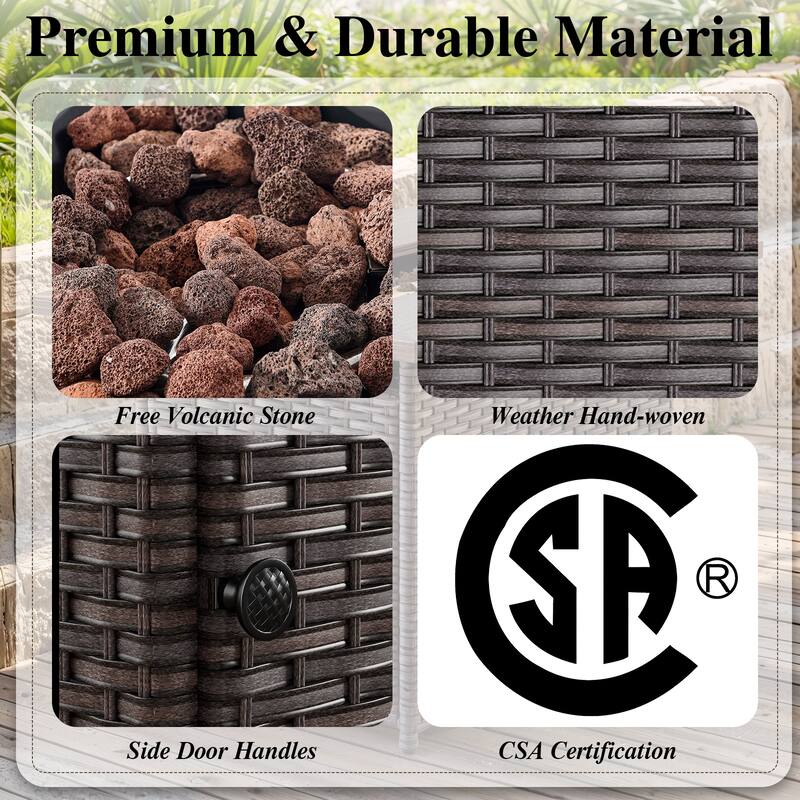 Pocassy 41 in Fire Table with Patio Sofa Swivel Chair Ottoman