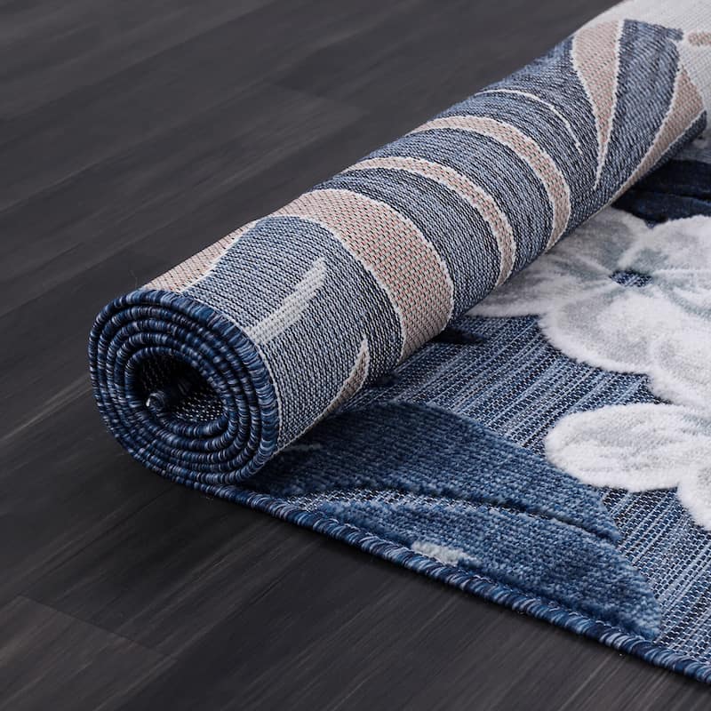VILLADECOR Leaf Indoor Outdoor Area Rug Low High Pile Rugs For Patio
