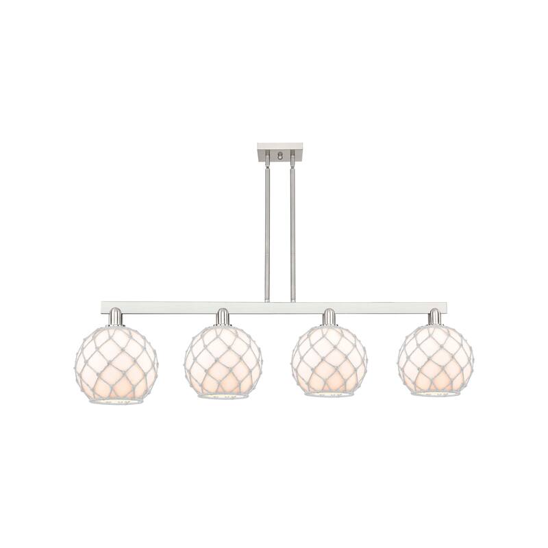 Innovations Lighting Endless Possibilities Arcadia - Farmhouse Rope - 4 Light 53" Stem Hung Island Light - White Glass with White Rope/Brushed Satin Nickel
