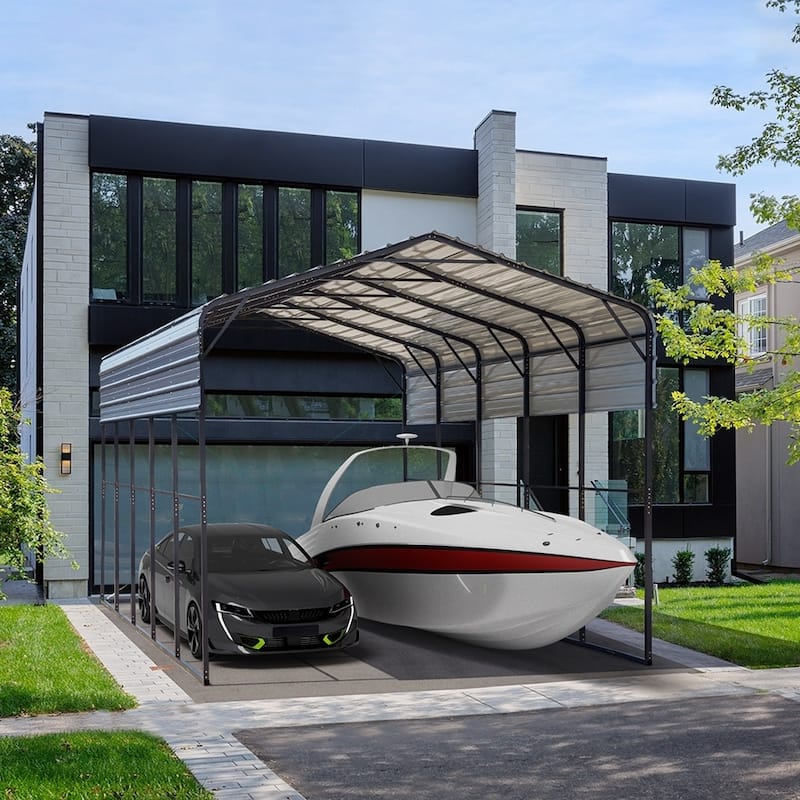 Heavy-Duty Metal Carport with Upgraded Galvanized Steel Roof – Ideal Shelter for Cars, Boats, and Tractors