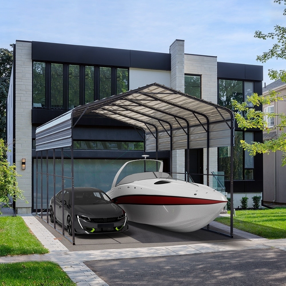 Heavy-Duty Galvanized Steel Carport – All-Weather Outdoor Shelter for Vehicle, Boat, Tractor or RV