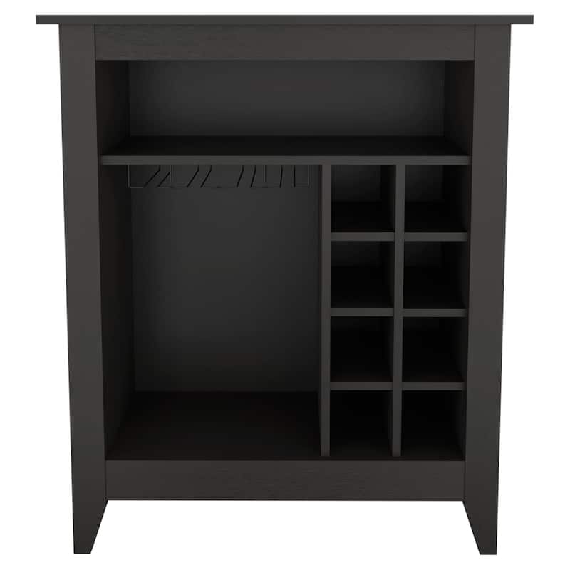 Essential Bar Cabinet, One Open Shelf, Six Built-in Wine Rack, One Drawer -Black - Black