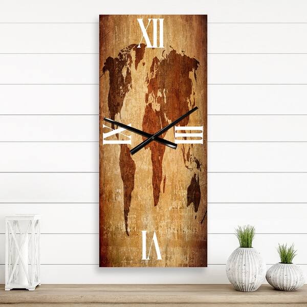 Designart 'Ancient Map of The World XI' Vintage Large Wall Clock - Bed ...
