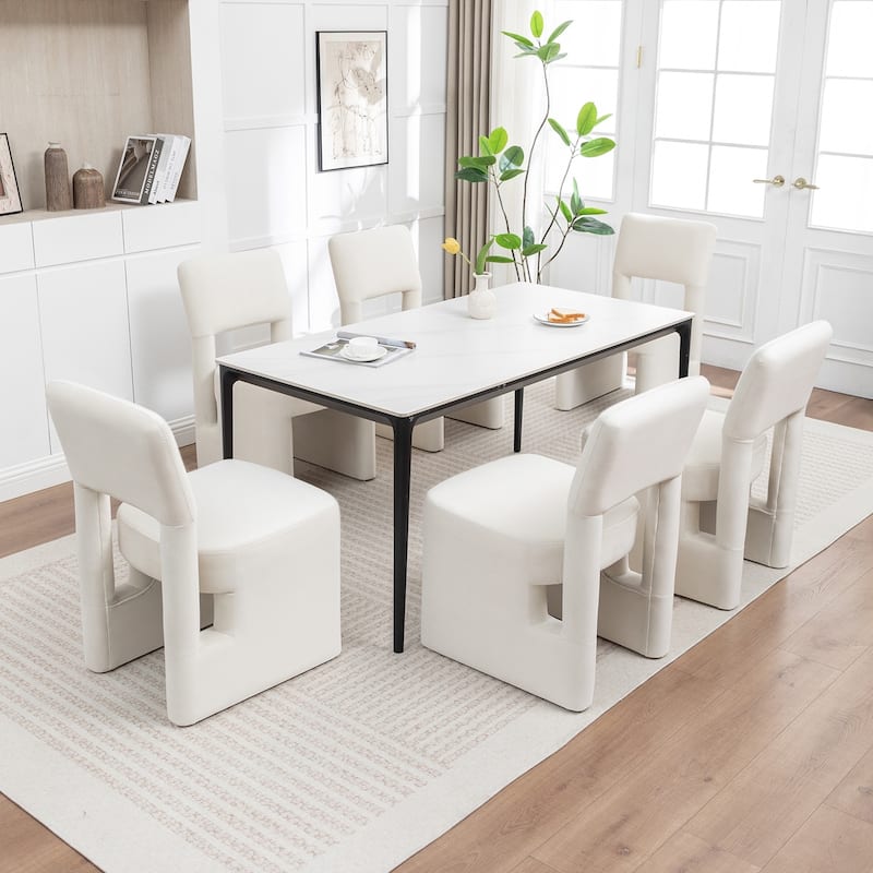 SEYNAR Modern Velvet Upholstered Armless Dining Chair Set of 6 - Beige