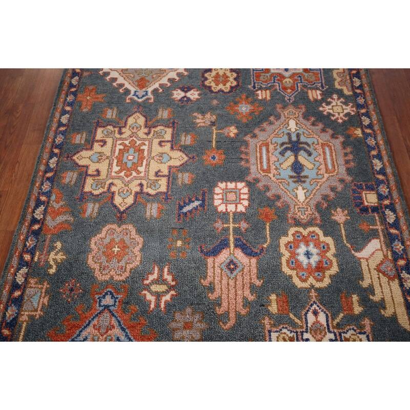 Geometric Oushak Indian Accent Rug Handmade Wool Carpet - 4'1" x 6'2"