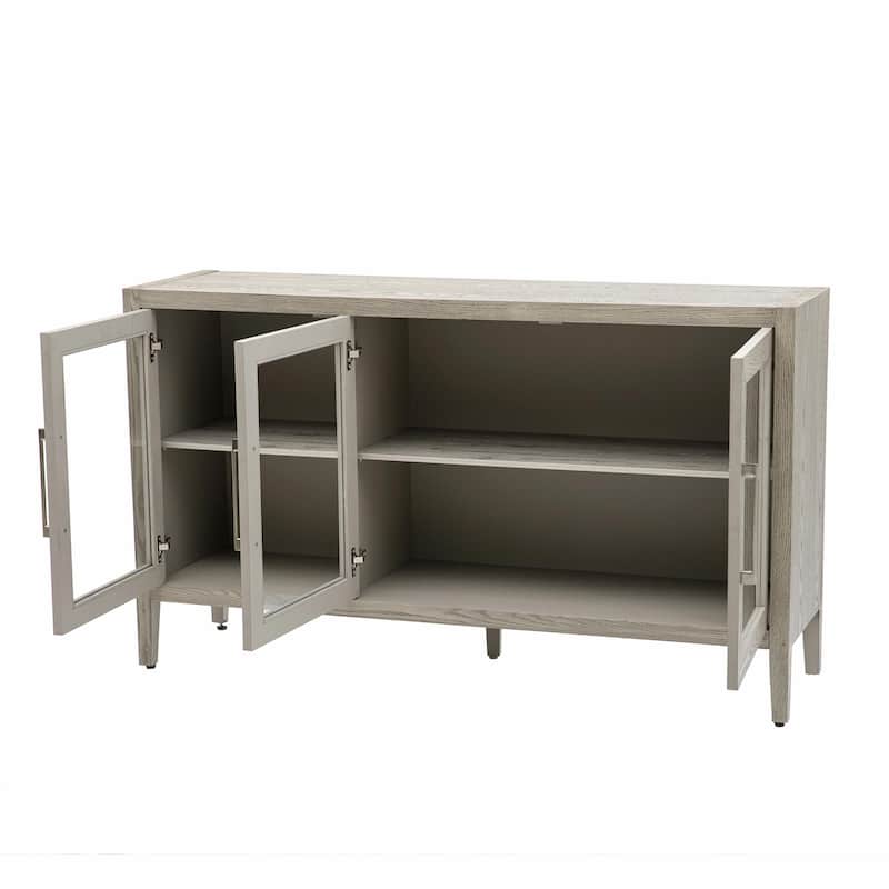 Three-Glass-Door Wood Storage Cabinet with Adjustable Shelf