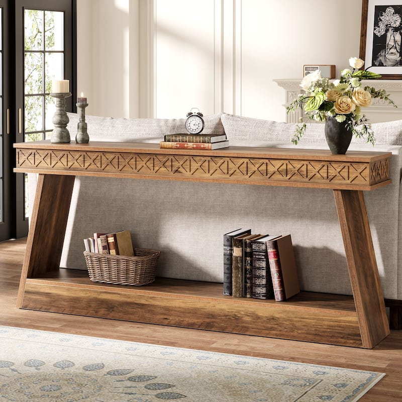 70.87 Inch Entryway Table, Narrow Console Table with Storage - Brown