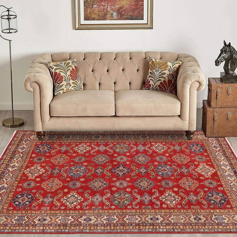 Rustic Super Kazak Janes Red/Beige Hand Knotted Wool Rug - 8'2'' x 10'3''