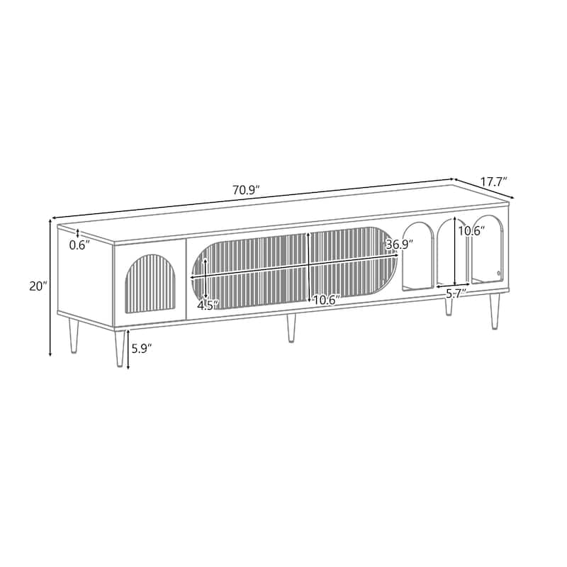 Modern TV Stand for up to 70 Inch TV with 3 Shelves and 2 Cabinets