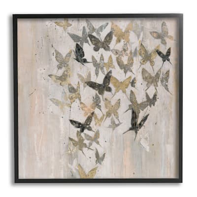 Stupell Butterfly Cluster Abstract Country Insects Brown Grey Framed Wall Art - Black