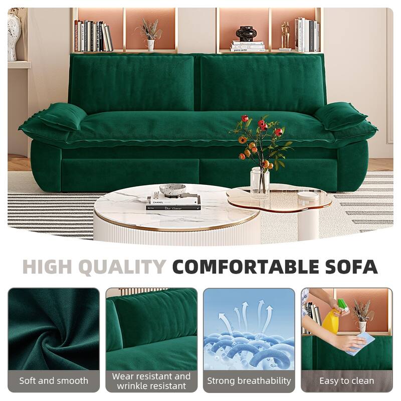 73.2" Queen Pull Out Sofa Bed, 3-in-1 Convertible Sleeper Sofa, Multi-Functional Velvet Loveseat Bed - Green