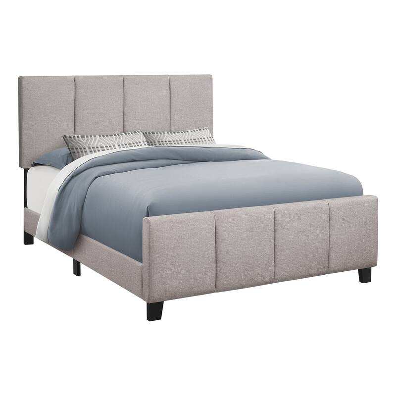HomeRoots Gray and Black Tufted Linen Queen Bed Frame