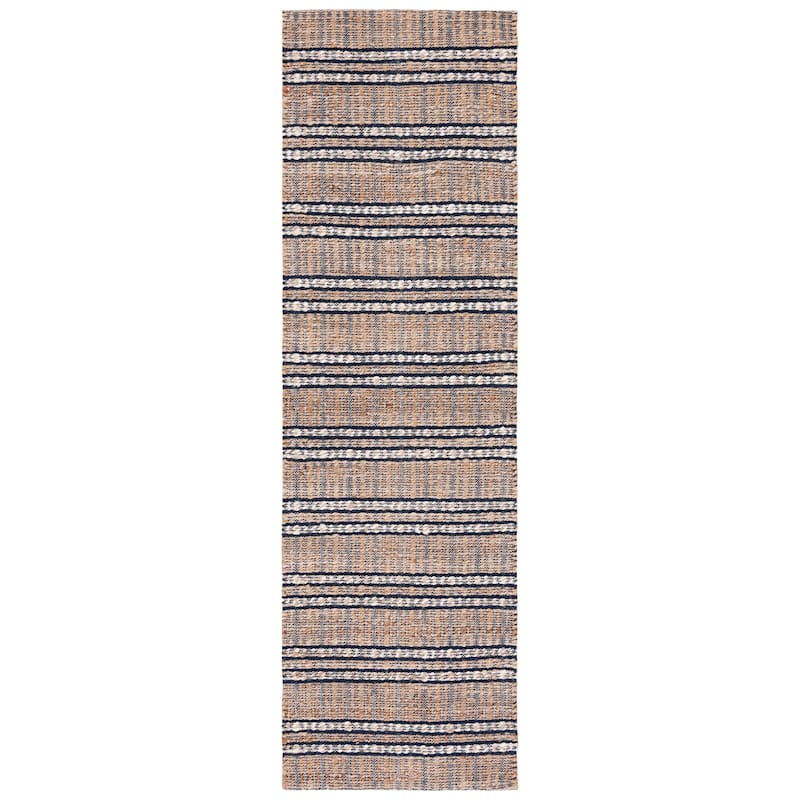 SAFAVIEH Handmade Natural Fiber Marharita Geometric Seagrass Rug - 2'3" x 8' Runner - Navy/Natural