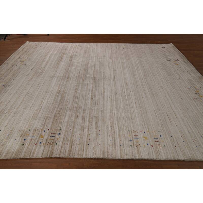 Striped Camel Gabbeh Oriental Square Rug Handmade Wool Carpet - 9'11" x 9'7"