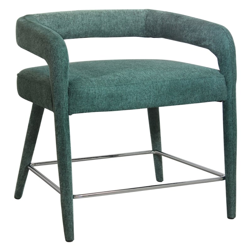 Modern Counter Height Bar Stool with Arms 25-Inch Low Back Upholstered Fabric Seat Metal Frame - 22" x 21" x 35" - Teal