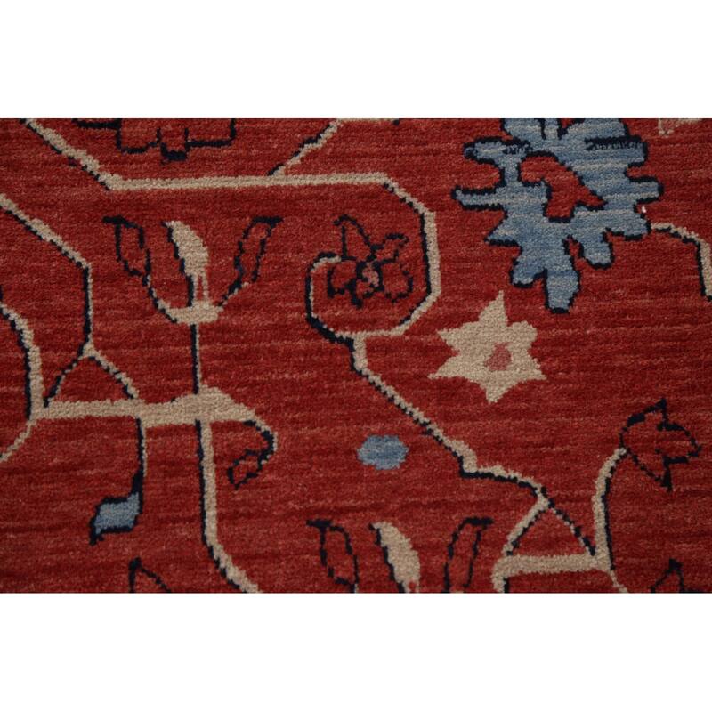 Red/ Ivory/ Blue Heriz Serapi Turkish Area Rug Handmade Wool Carpet - 9'0" x 12'0"