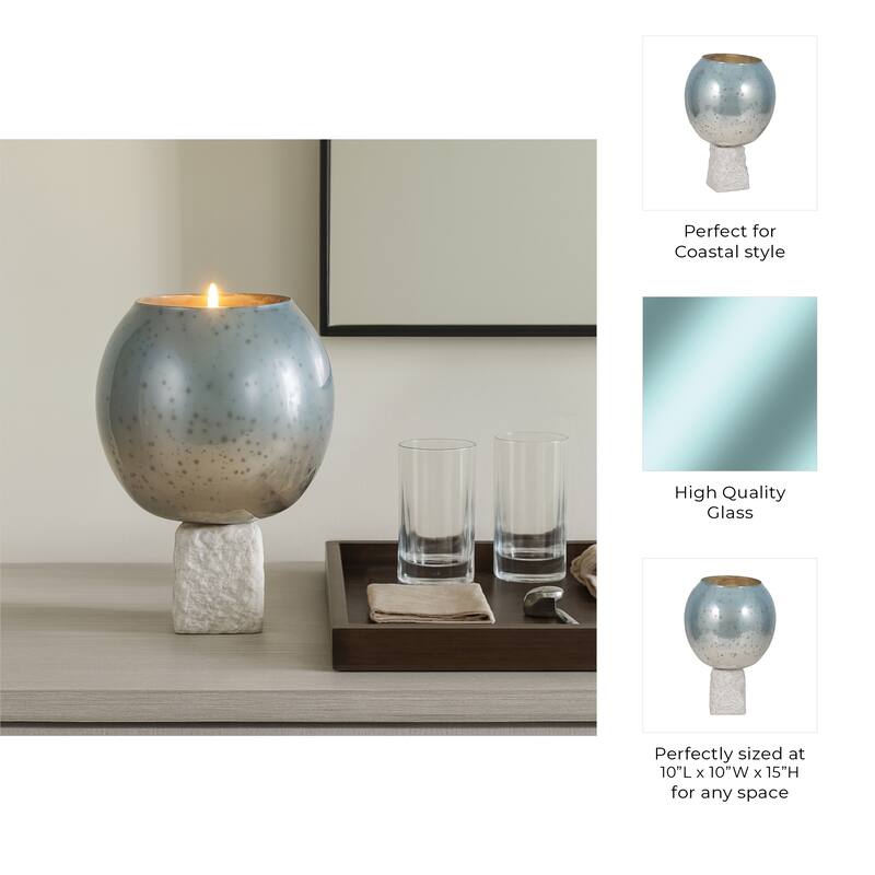 Glass Round Bowl Pillar Holder Marble Base