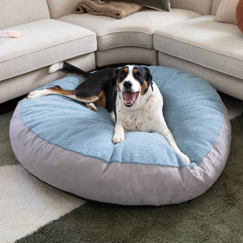 Jaxx Robbi Dog Bed Premium Synthetic-Fur Memory Foam Bean Bag Bed - Large - Blue / Grey