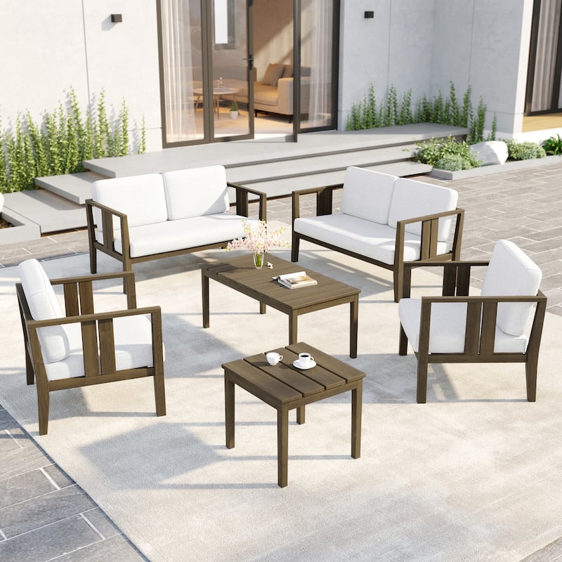 6-Piece Outdoor Furniture Solid Teak Patio Conversation Set with Table