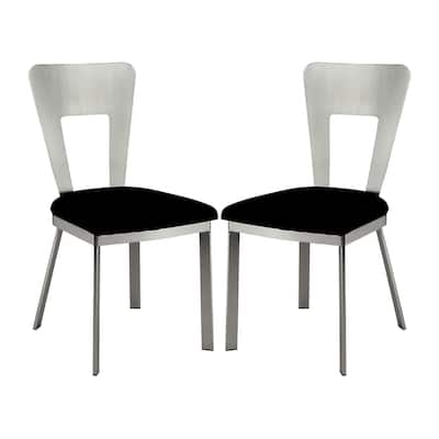 Set of 2 Microfiber and Metal Side Chairs in Silver and Black Finish