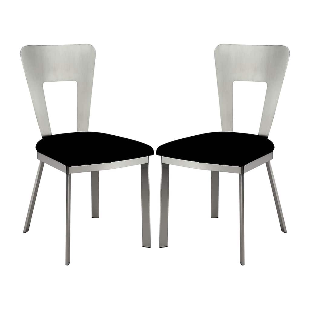 Set of 2 Microfiber and Metal Side Chairs in Silver and Black Finish