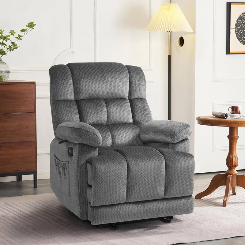 MCombo Electric Power Recliner Chair for Living Room with Heat and Massage, Fabric R6233 - Grey