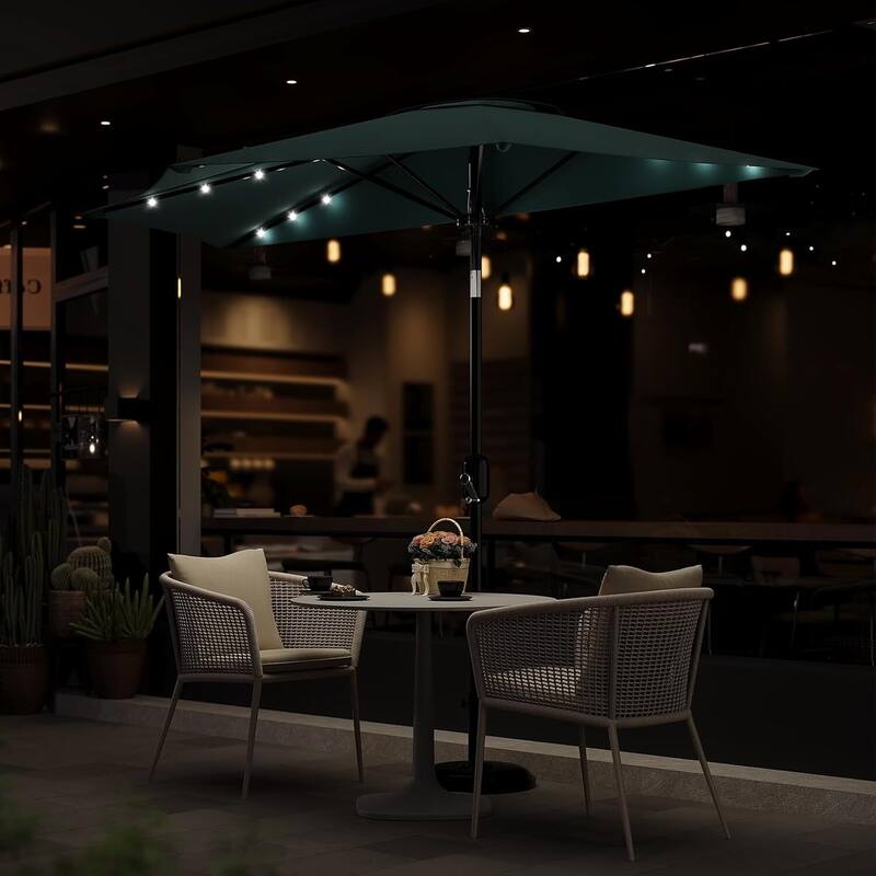 9FT Half Patio Umbrella with Smooth Crank Lift, Shade Canopy for Patio, Backyard, Garden with LED Lights (No Base)