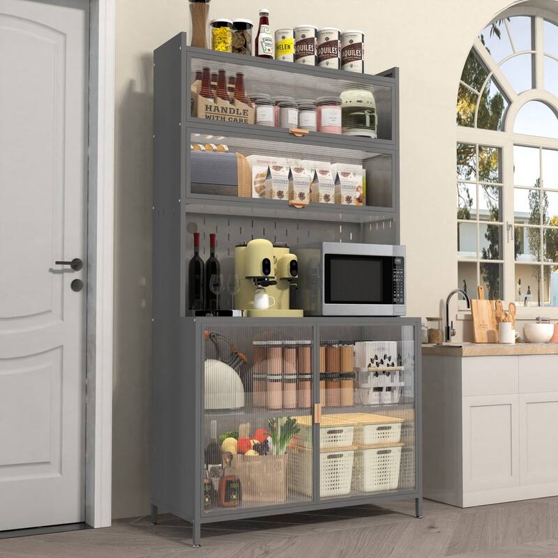73" Tall 6-Tier Flip-Door Pantry Cabinet with Pegboard, Anti-Tip Design - Versatile Storage for Kitchen, Living Room & More