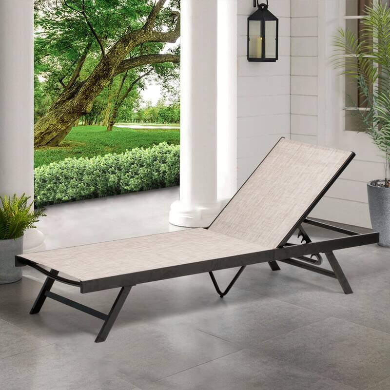 Outdoor Aluminum Adjustable Chaise Lounge Chair for Patio, Beach, Pool - 75.6" L * 25.4" W * 12.6" H