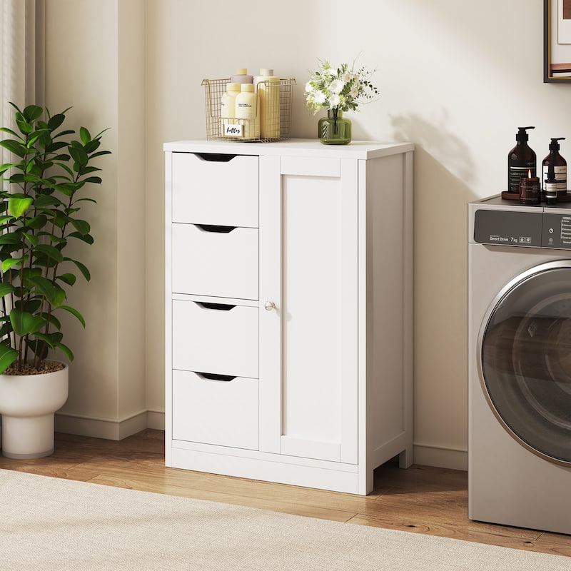 Futzca Bathroom Floor Storage Cabinet, Freestanding Pantry Cabinet with 4 Drawers and 1 Door