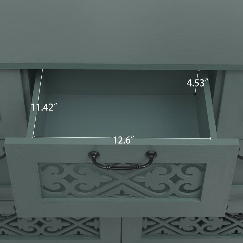 Retro Style 7-Drawer Horizontal Dresser with Carved Drawers Panel and Metal handle for Bedroom, Living Room