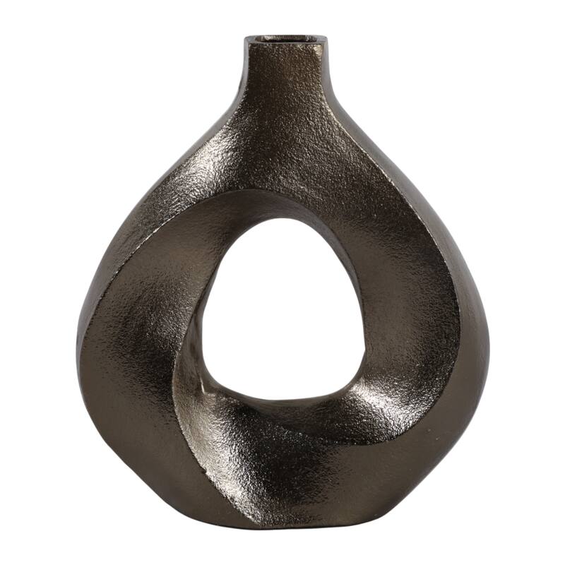 Artistic Metal Swirl Vase with Cut Out Center - Sculptural Flower Vase