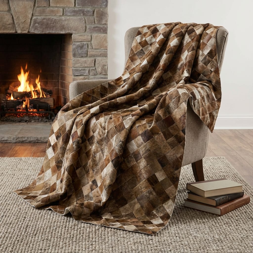 HomeRoots 50" X 70" Brown Beige And Ivory Geometric Microfiber Plush Throw Blanket
