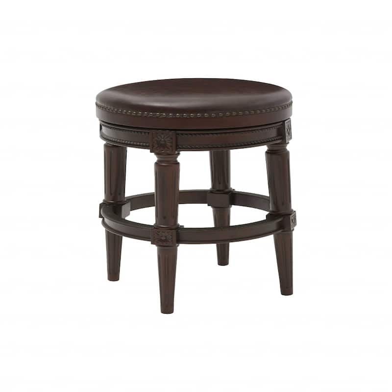 Brown Wood Frame Swivel Counter Bar Chair with Faux Leather Round Seat - Brown-31"