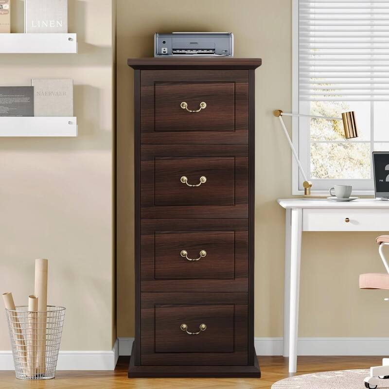 Wood File Cabinet, Tall Filing Storage Printer Stand for A4/Letter/Legal Size, Home Office Document Accent Cabinet