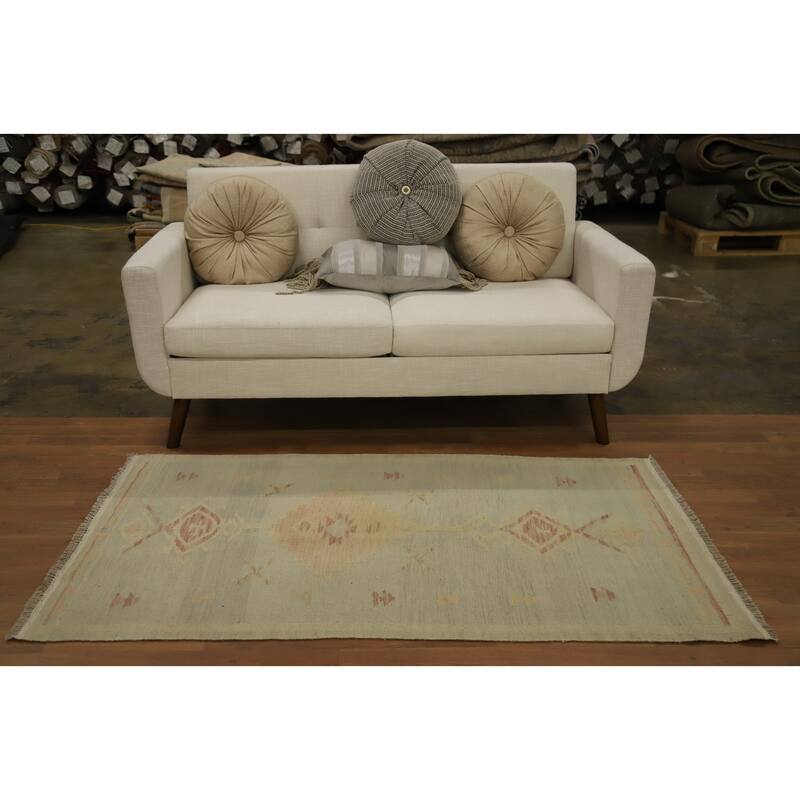 Hand Woven Oriental 100% Wool Carpet Southwestern Tribal Greys & Charcoal Kilim Area Rug - 5' 6'' X 3' 2''
