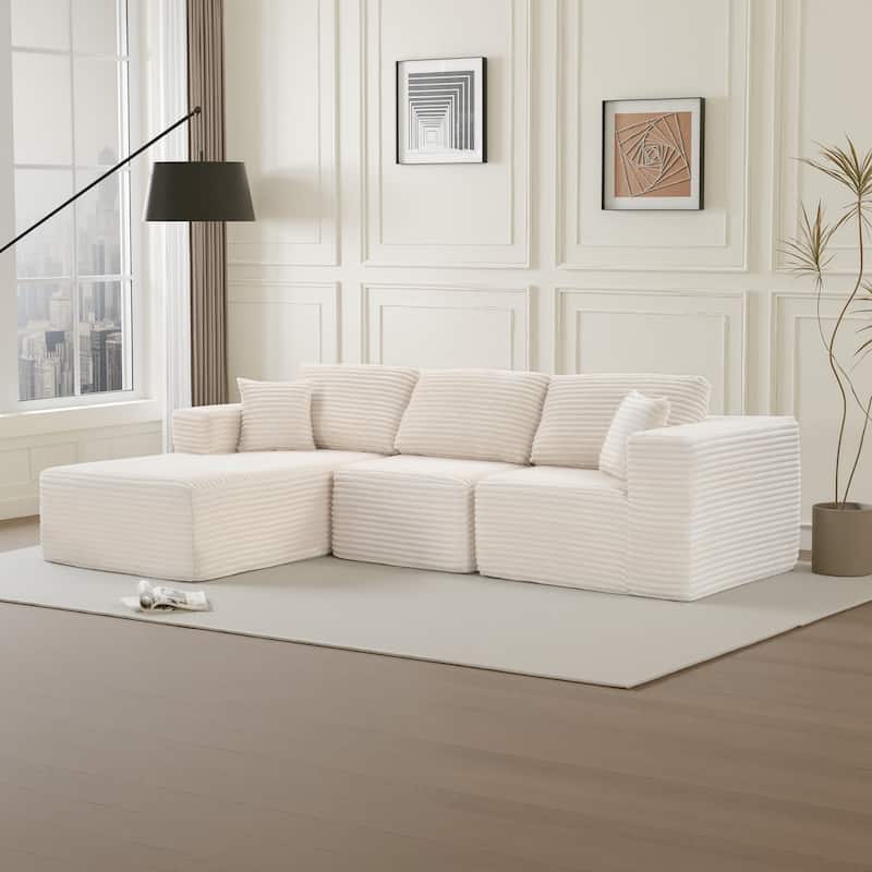 Dovelina Convertible Plush Corduroy Foam-Filled Sleeper Sofa Chaise for Living Room - Beige