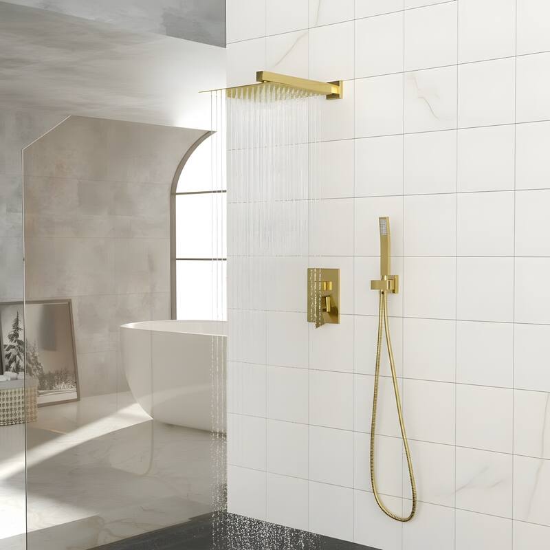Wall Mounted Dual Shower Head Shower Set - 12" - Gold